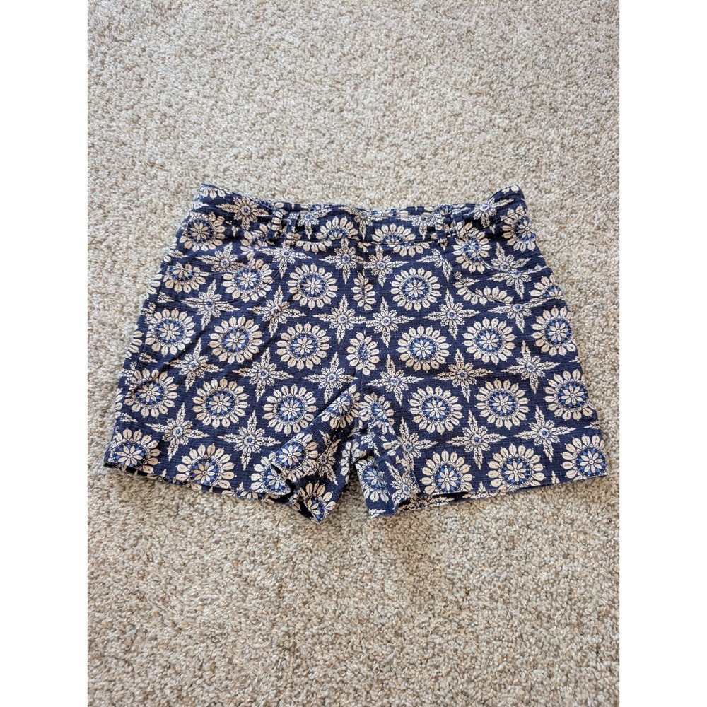 Elevenses Anthropologie Navy Blue Floral Medallion Cotton Shorts Size 8